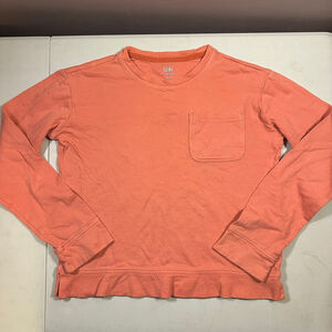 Girls Athleta Long Sleeve Tee L/12 Coral Cotton Star Logo Patch Pocket